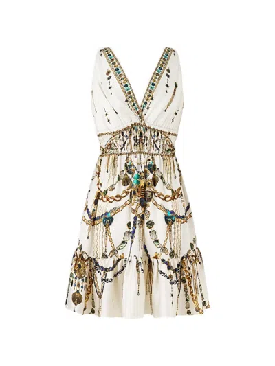Camilla Crystal Embellishment Mini Dress In White