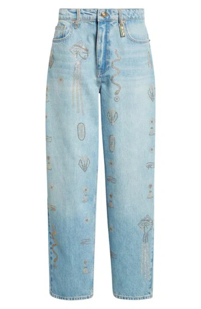 Camilla Crystal Hieroglyph Girlfriend Jeans In Denim