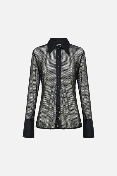Camilla Crystal Mesh Shirt With Silk Contrast Mark Of Medusa
