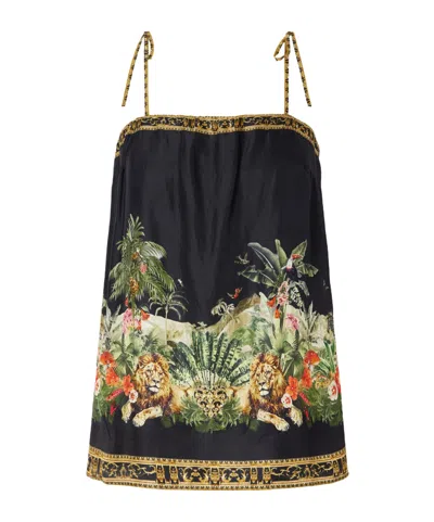 Camilla Crystal-embellished Printed Silk-satin Top In Black