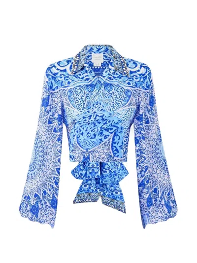Camilla Crystal-embellished Wrap Shirt In Blue