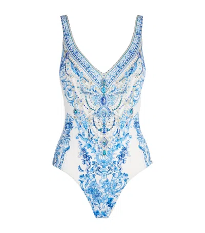 Camilla V Neck One Piece With V Back Ceramic Panoramic In White