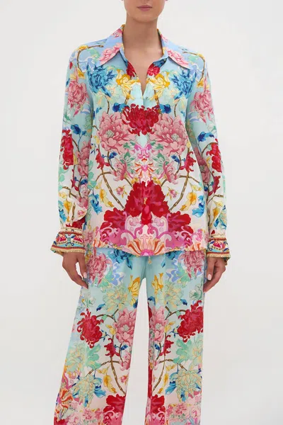 Camilla Curved Collar Blouse In Go Stag In Multi