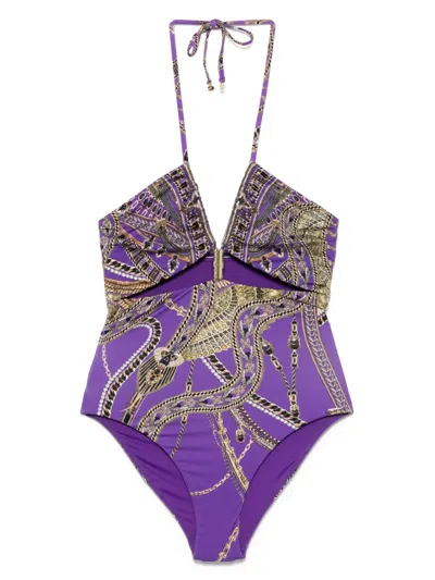 Camilla Cut Out Halter One-pieces In Purple