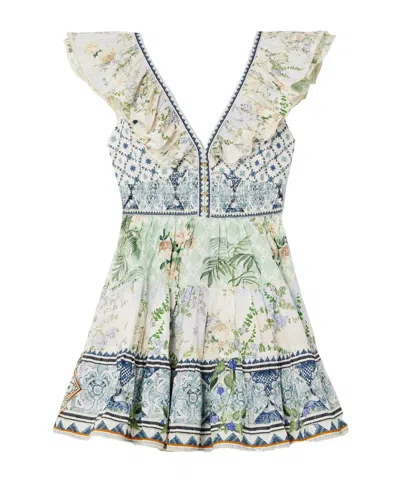 Camilla Cutout Ruffled Printed Organic Cotton Mini Dress In Multi