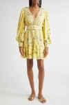 Camilla Daisy Chains Button Front Long Sleeve Silk Minidress In Multi