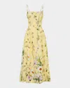 Camilla Crystal-embellished Floral-print Linen And Silk-blend Midi Dress In Yellow