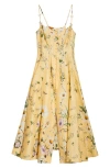 Camilla Daisy Chains Fit & Flare Linen & Silk Corset Dress In Yellow