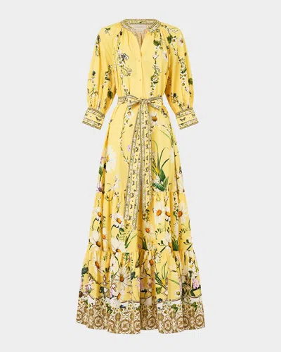 Camilla Daisy Chains Tiered Maxi Shirtdress In Yellow