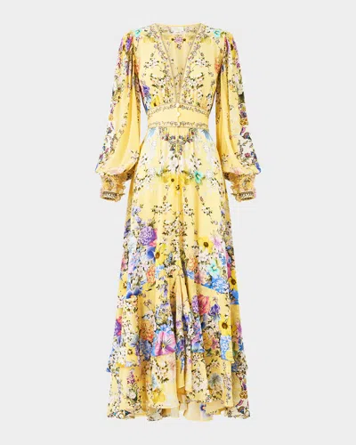 Camilla Darling Buds Long Button-front Dress In Gold