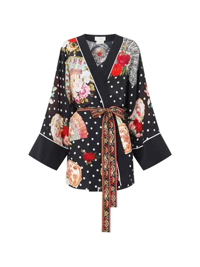 Camilla Daughters Of Duende Floral-print Kimono Jacket In Black