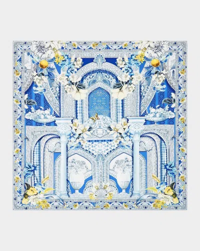 Camilla De Nada Granada Embellished Silk Twill Scarf In Blue