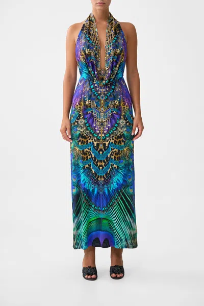 Camilla Deep Cowl Plunge Dress Cosmic Zoology In Multi