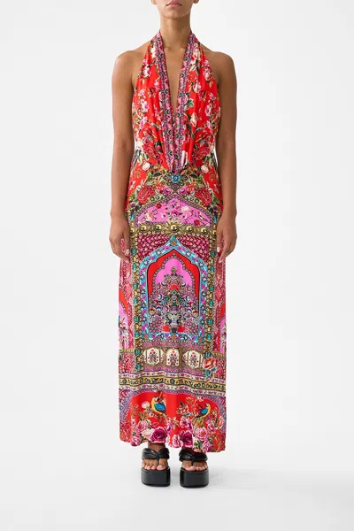 Camilla Deep Cowl Plunge Dress In Heirloom Empire In Multi