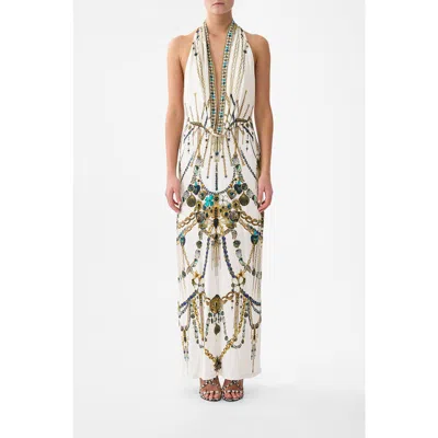 Camilla Deep Cowl Plunge Dress In White