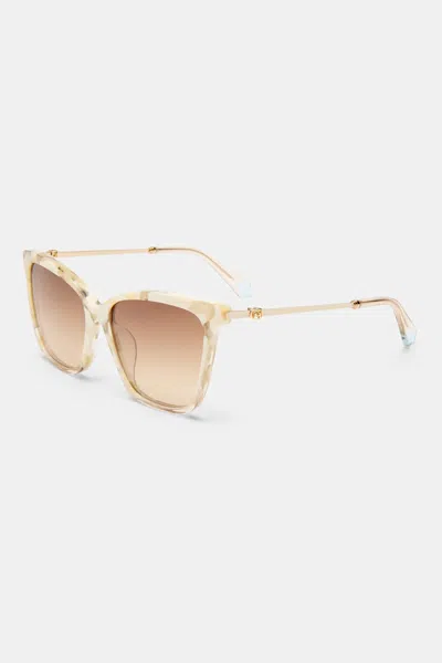 Camilla Deep Sea Dive Sunglasses Ivory Marble / Linen In Gold