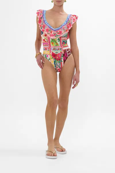 Camilla Deep V Frill One Piece Roeqiyas Realm In Multi