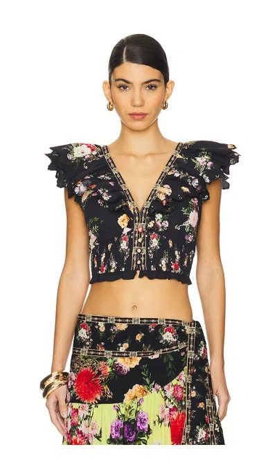 CAMILLA DEEP V FRILL SHORT SLEEVE TOP