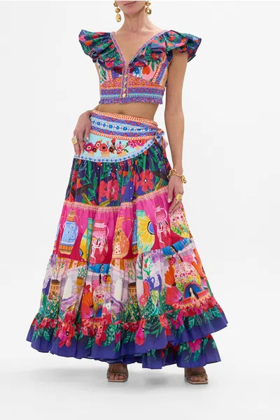 Camilla Deep V Frill Short Sleeve Top Roeqiyas Realm In Multi