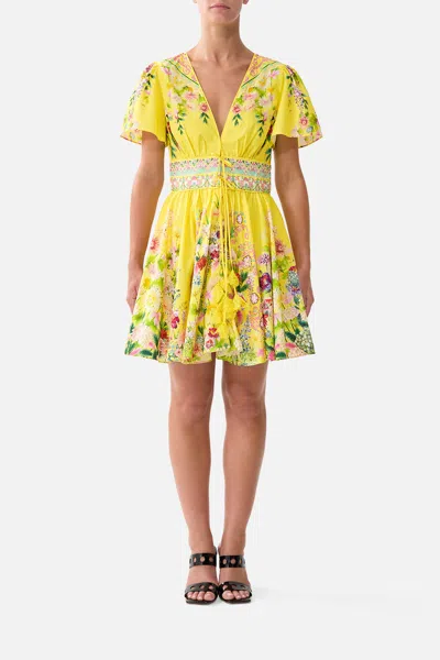 Camilla Deep V Mini Dress With Ties Lady Limonada In Yellow