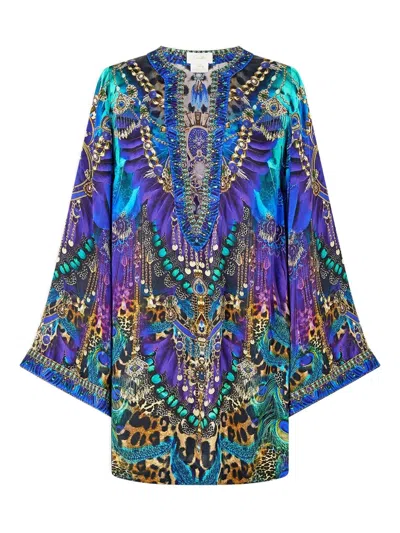 Camilla Deep V-neck Hardware Kaftan In Blue