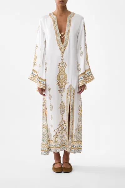 Camilla Deep V Neck Hardware Kaftan Ottoman Dynasty In White