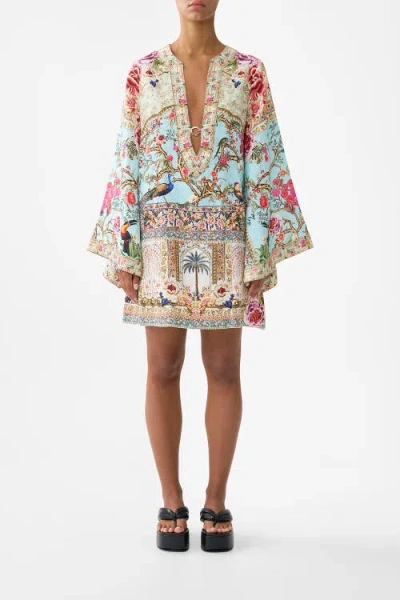 Camilla Deep V-neck Hardware Short Kaftan In Multi