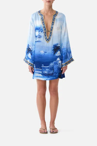 Camilla Deep V Neck Hardware Short Kaftan Sweet Sacré Bleu In Blue