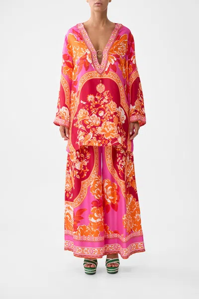 Camilla Deep V Neck Hardware Short Kaftan Tiles Of Türkiye In Pink