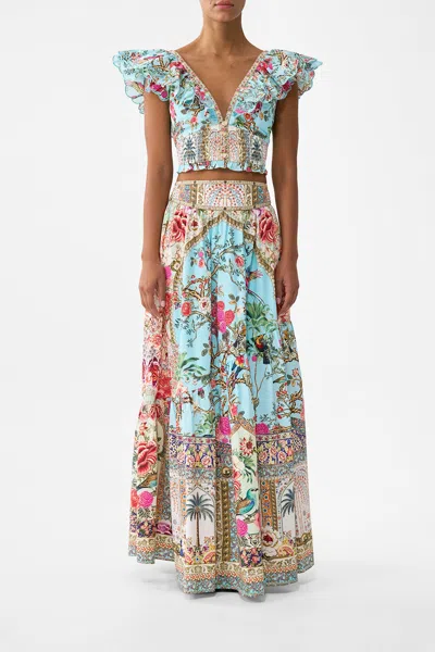 Camilla Deep V-frill Short Sleeve Top Sultans And Queens In Blue