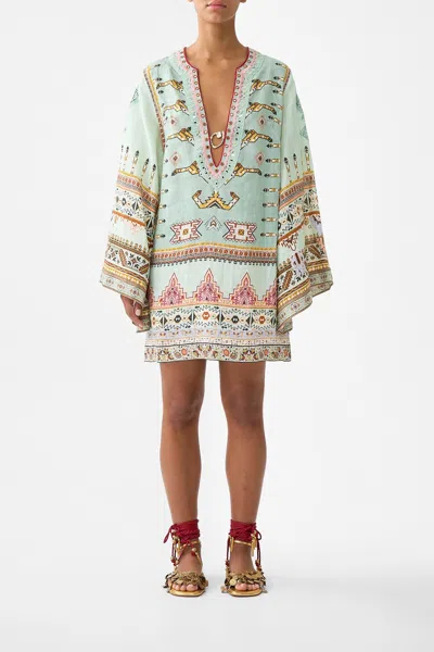 Camilla Deep V-neck Hardware Short Kaftan Legend Has It In Multi