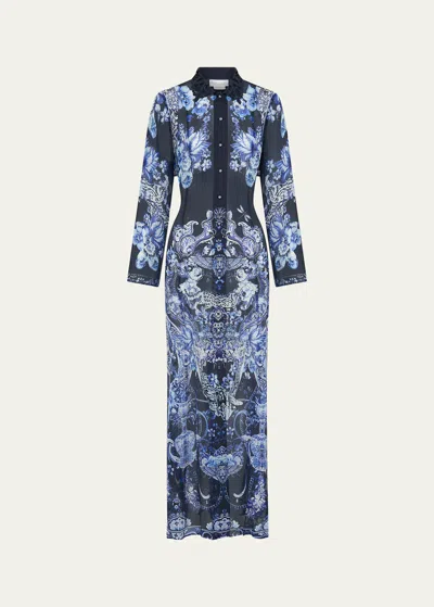Camilla Delft Dynasty Chiffon Maxi Dress With Cutwork Lace Collar