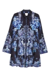 CAMILLA DELFT DYNASTY LONG SLEEVE SILK SHIFT DRESS