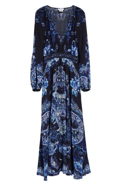 Camilla Delft Dynasty Shirred Waist Long Sleeve Silk Maxi Dress