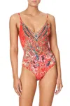Camilla Designer Red Swimsuit In Floral Print In Red