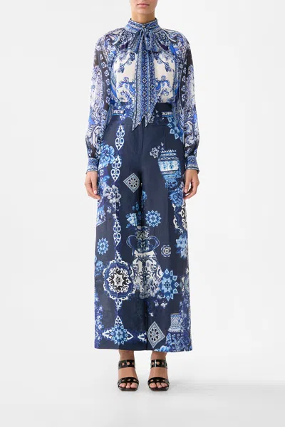 Camilla Detachable Pussy Bow Raglan Blouse A Tiled Wonderland In Multi