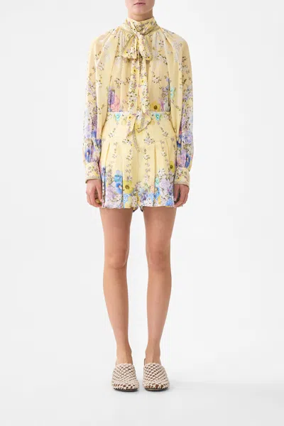 Camilla Detachable Pussy Bow Raglan Blouse Darling Buds In Yellow