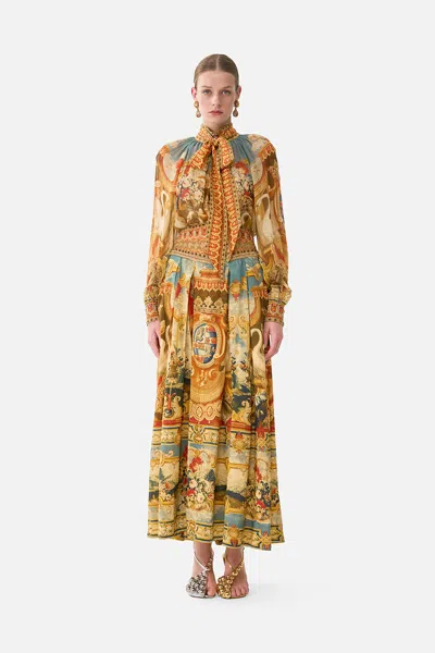 Camilla Detachable Pussy Bow Raglan Blouse Life's Rich Tapestry In Brown