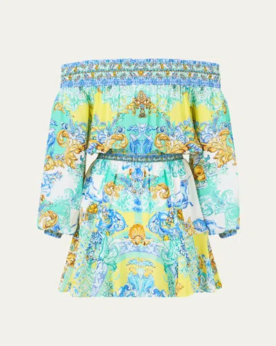 Camilla Dial Up The Tiles Off-shoulder Mini Dress In Multi