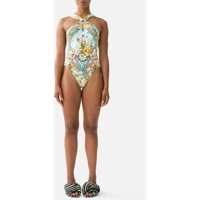 Camilla Diamond Neck Thick Strap One Piece W Rings In Multi