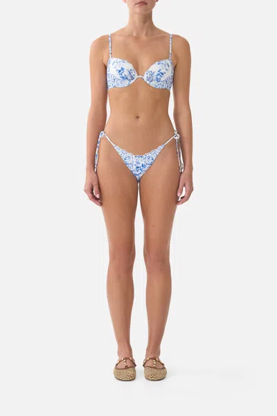 Camilla Dip Waist Cheeky Bikini Bottom With Tie Sides Ceramic Panoramic In White