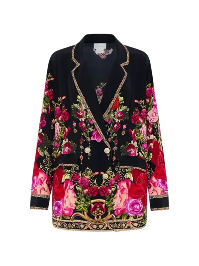 Camilla Double-breasted Floral Jacket In Black