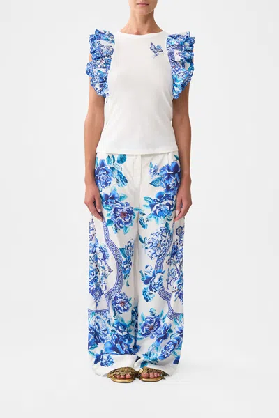 Camilla Double Frill Sleeve Tee A Ceramic Garden In Multi