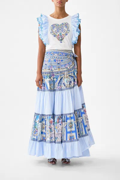 Camilla Double Frill Sleeve Tee Ottoman Opulence In Blue
