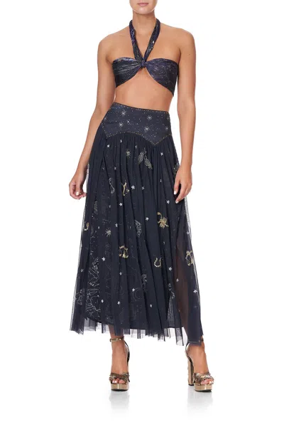 Camilla Double Layer Maxi Skirt With Shaped Yoke Its A Sign In Blue