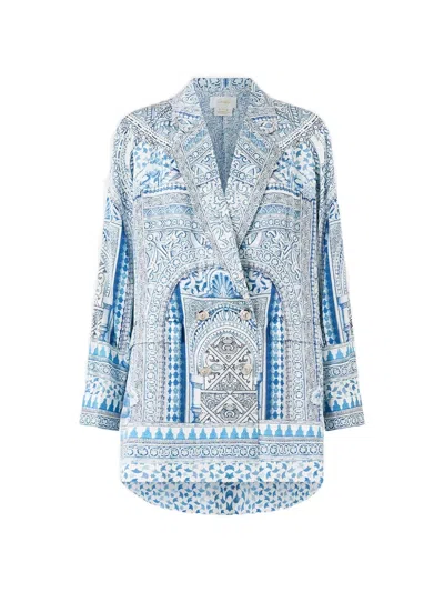 Camilla Double-breasted Patterned Jacket In Blue