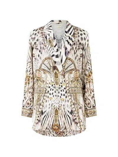 Camilla Double-breasted Printed Jacket In Neutral