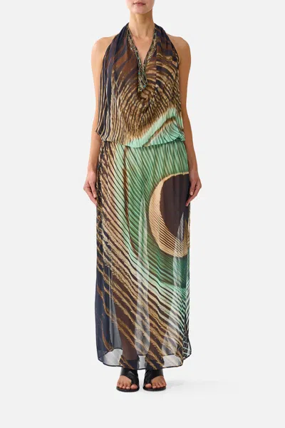 Camilla Drape Front Drawcord Maxi Dress A Wink To The Wild In Multi