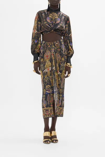 Camilla Drape Front Skirt With Split Cartouche Kingdom In Multi