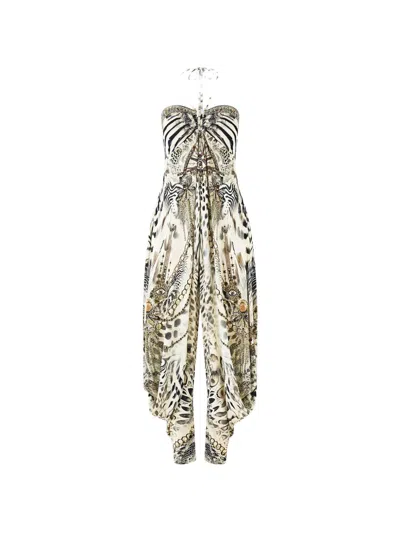 Camilla Draped Hardware Jumpsuit In Neutral